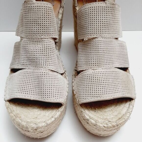 MARC FISHER \ Perforated Suede Open Toe Rope Platform Wedge Shoe Cream Beige 9 - Picture 6 of 16